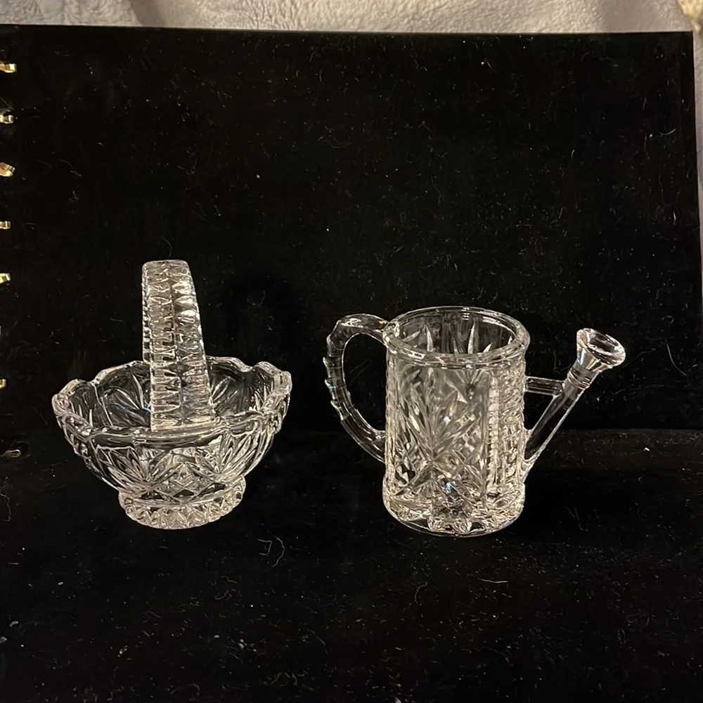 Lead Crystal Flower Basket and Watering Can-Beautiful Design